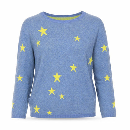 Hush Women’s Blue Yellow Star Knit Pullover Jumper Size S