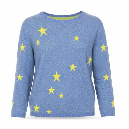 Hush Women’s Blue Yellow Star Knit Pullover Jumper Size S