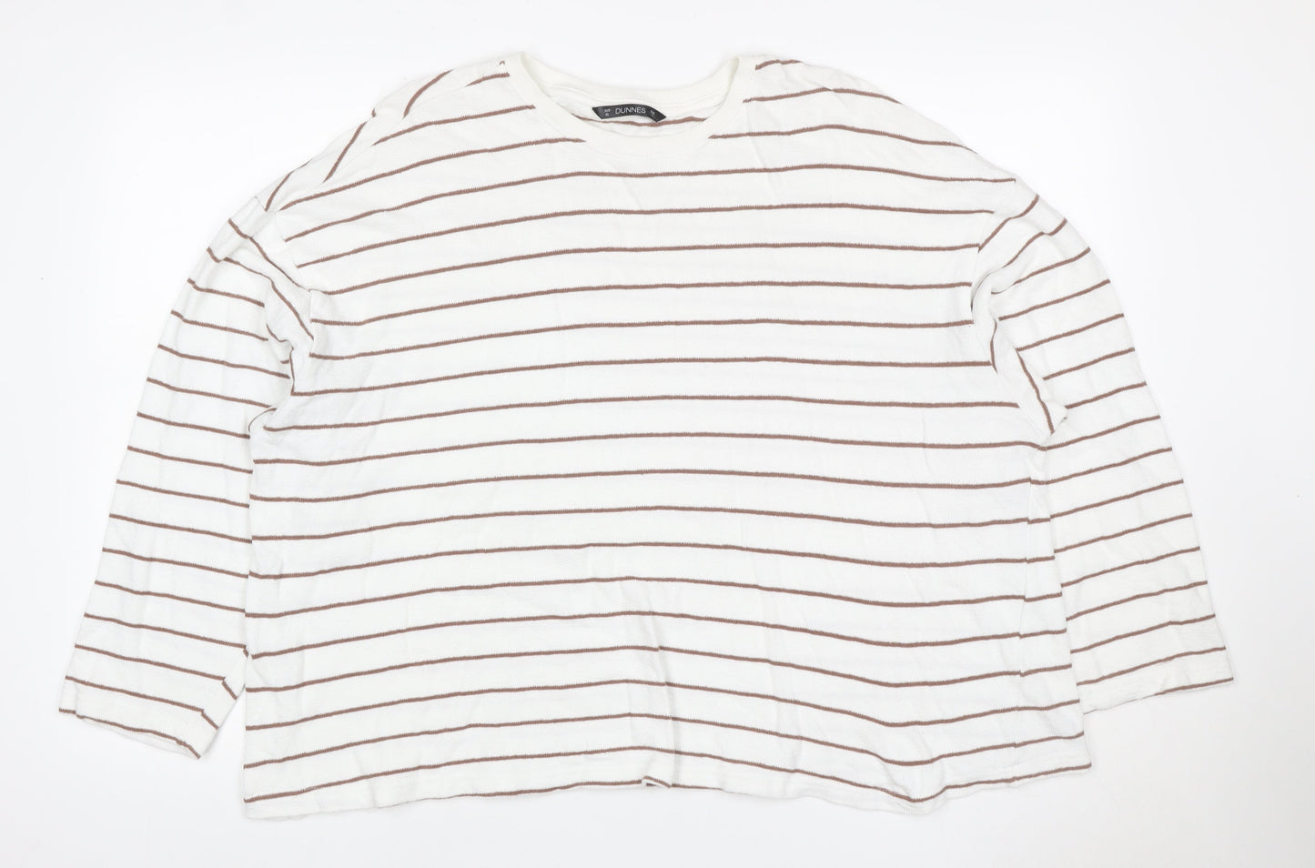 Dunnes Women White Brown Striped Cotton Crew Neck Jumper XL