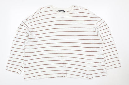 Dunnes Women White Brown Striped Cotton Crew Neck Jumper XL