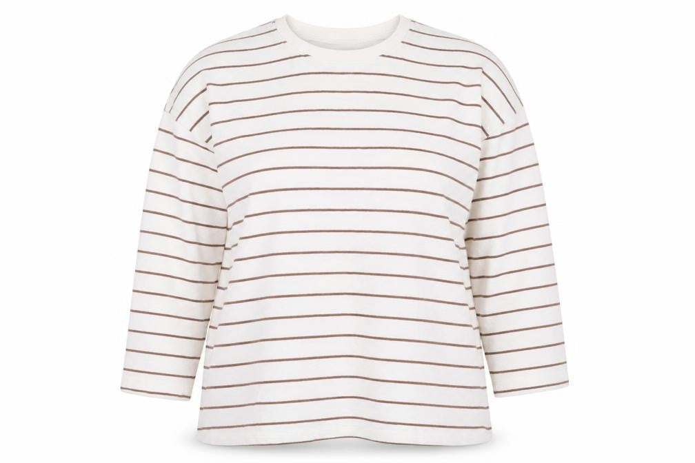 Dunnes Women White Brown Striped Cotton Crew Neck Jumper XL