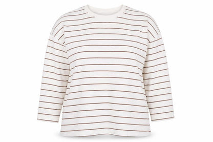 Dunnes Women White Brown Striped Cotton Crew Neck Jumper XL