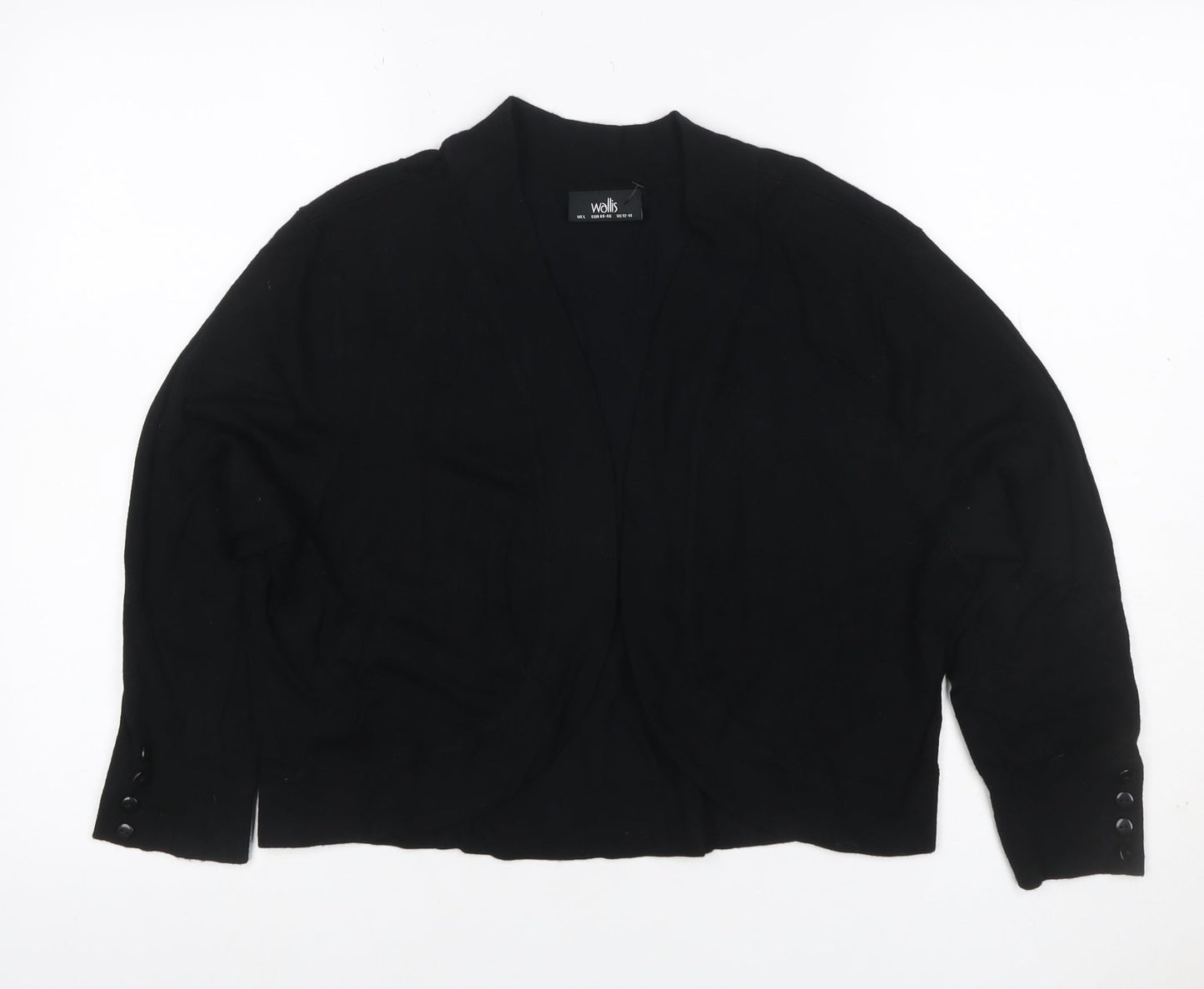 Wallis Women Black L Open V-Neck Knit Cardigan Button Cuffs