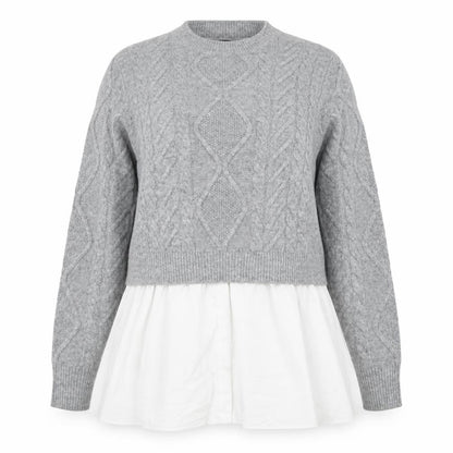 New Look Women Grey White UK 14 Cable Knit Layered Hem Jumper