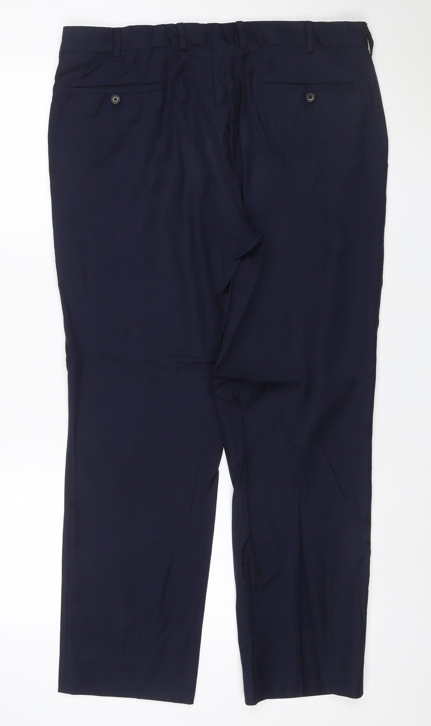 Simon Carter Men’s Navy 36S Wool Straight Dress Trousers