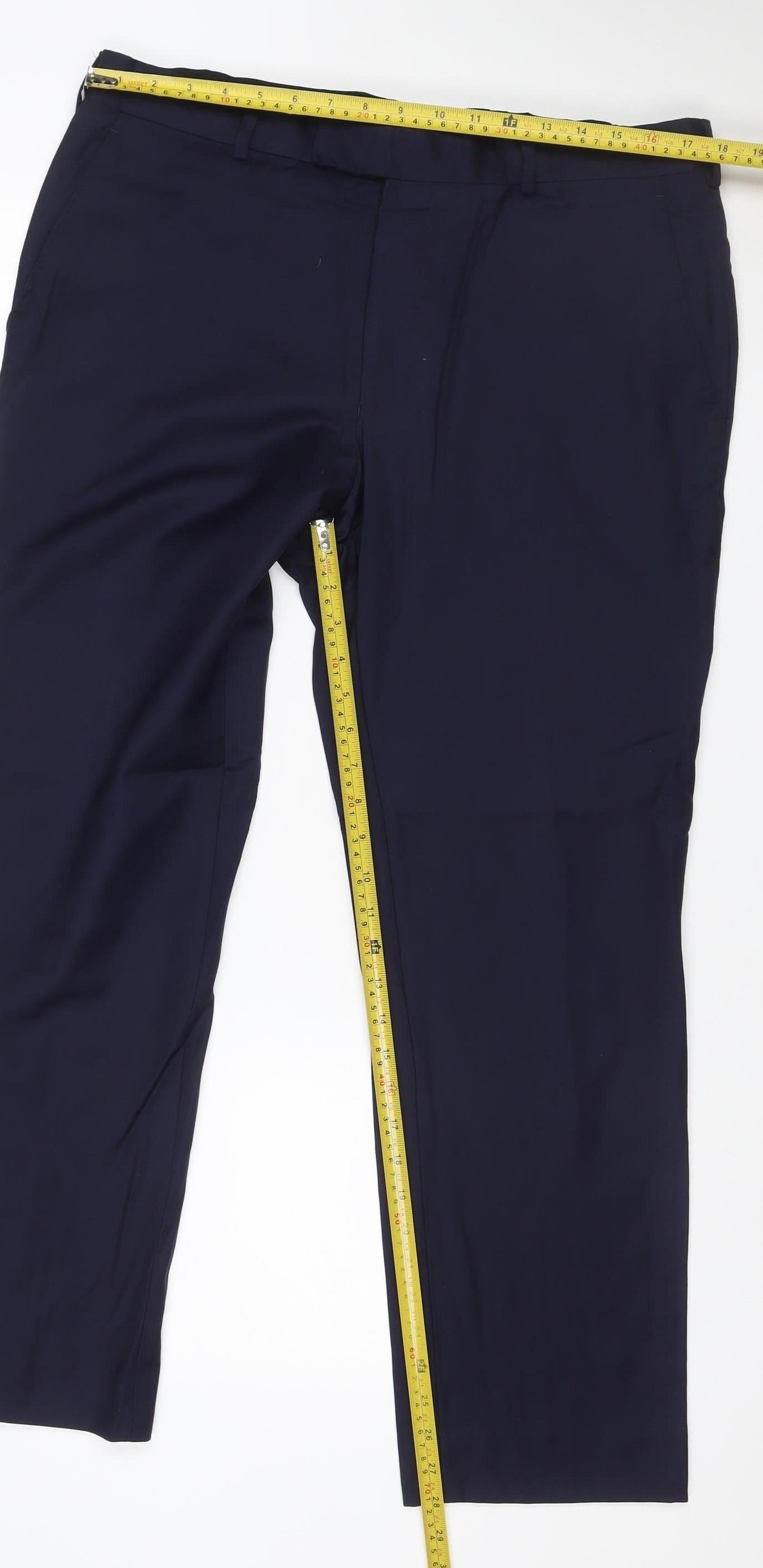 Simon Carter Men’s Navy 36S Wool Straight Dress Trousers