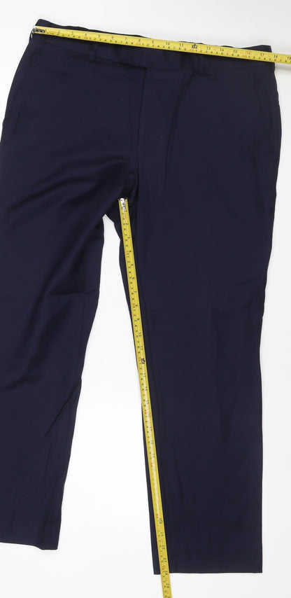 Simon Carter Men’s Navy 36S Wool Straight Dress Trousers