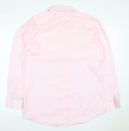 John Lewis Men Pink 16in Tailored Fit Cotton Long Sleeve Formal Shirt