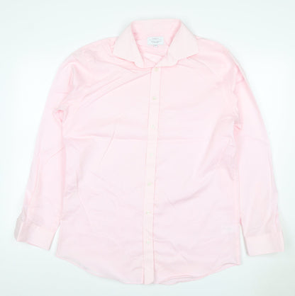 John Lewis Men Pink 16in Tailored Fit Cotton Long Sleeve Formal Shirt