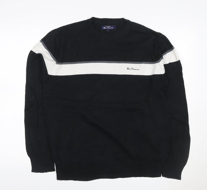 Ben Sherman Men's Black M Cotton Striped Crew Neck Pullover Jumper