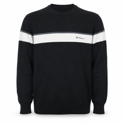 Ben Sherman Men's Black M Cotton Striped Crew Neck Pullover Jumper