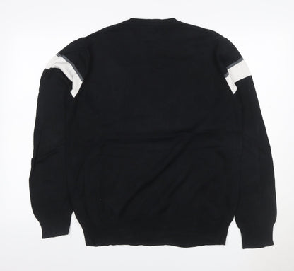 Ben Sherman Men's Black M Cotton Striped Crew Neck Pullover Jumper