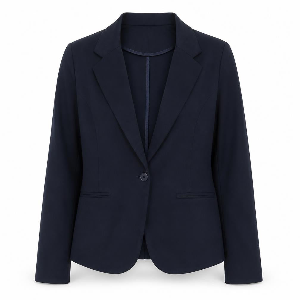 Front view of ICHI Women Blue L Single-Breasted Stretch Blazer Business Jacket