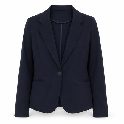 Front view of ICHI Women Blue L Single-Breasted Stretch Blazer Business Jacket