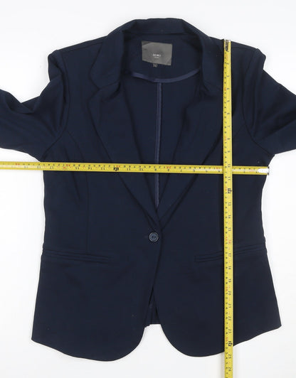 ICHI Women Blue L Single-Breasted Stretch Blazer Business Jacket