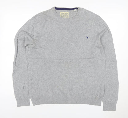 Jack Wills Men's Grey S Cotton Cashmere Crew Neck Logo Jumper