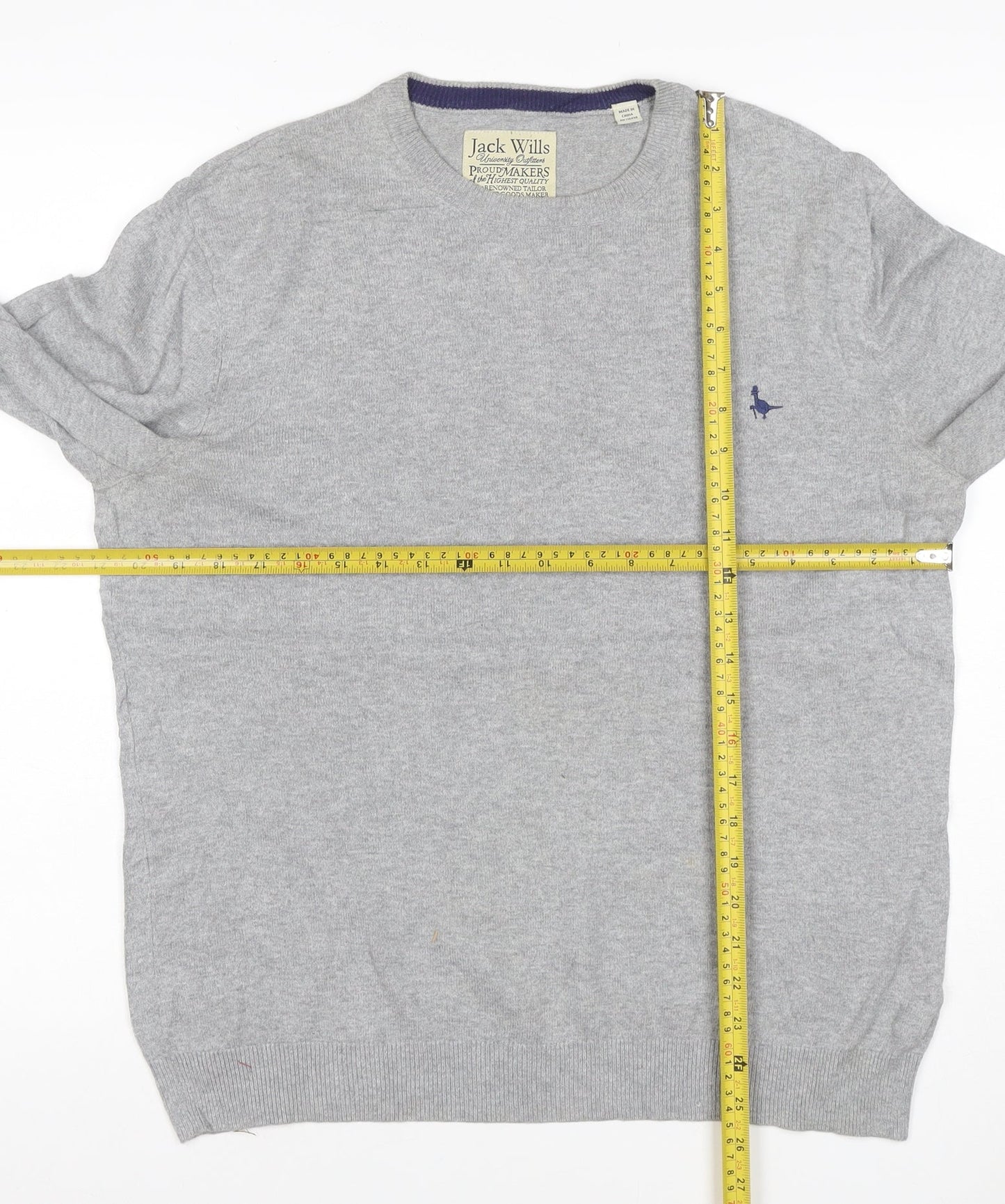 Jack Wills Men's Grey S Cotton Cashmere Crew Neck Logo Jumper