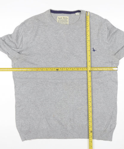 Jack Wills Men's Grey S Cotton Cashmere Crew Neck Logo Jumper