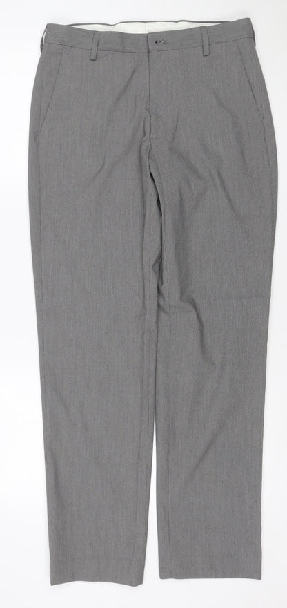 Marks and Spencer Men Grey 30R Regular Fit Check Dress Trousers