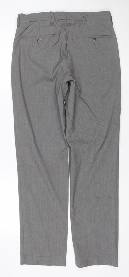 Marks and Spencer Men Grey 30R Regular Fit Check Dress Trousers