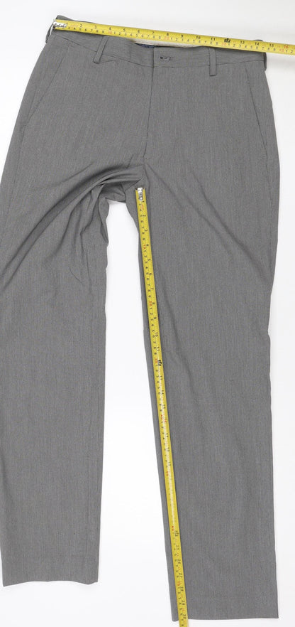 Marks and Spencer Men Grey 30R Regular Fit Check Dress Trousers