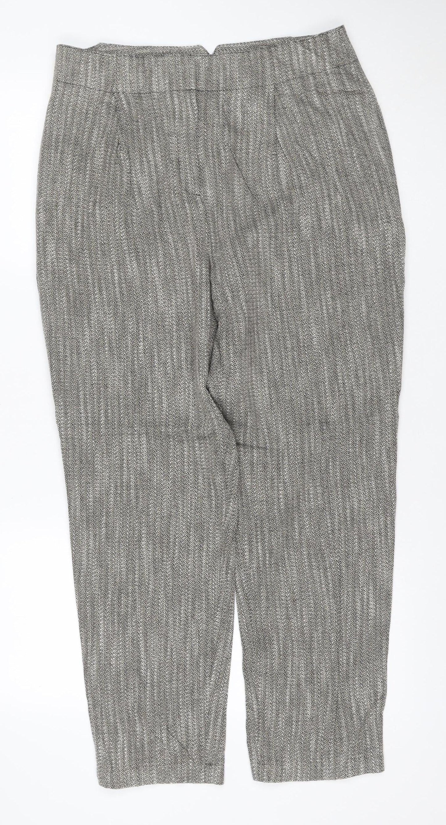 M&S Women Grey Mix UK 12 Regular Tapered Knit Cotton Trousers