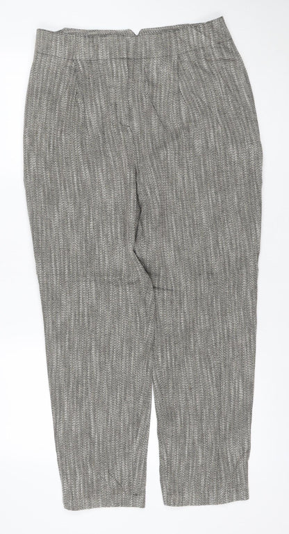 M&S Women Grey Mix UK 12 Regular Tapered Knit Cotton Trousers