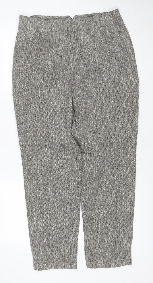 M&S Women Grey Mix UK 12 Regular Tapered Knit Cotton Trousers