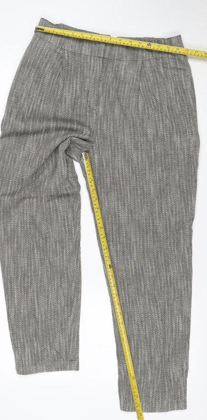 M&S Women Grey Mix UK 12 Regular Tapered Knit Cotton Trousers