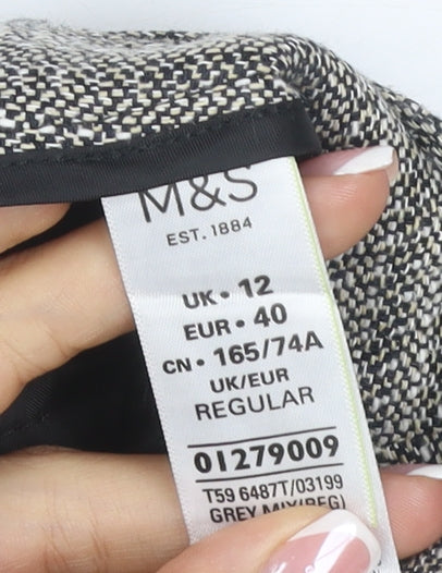 M&S Women Grey Mix UK 12 Regular Tapered Knit Cotton Trousers