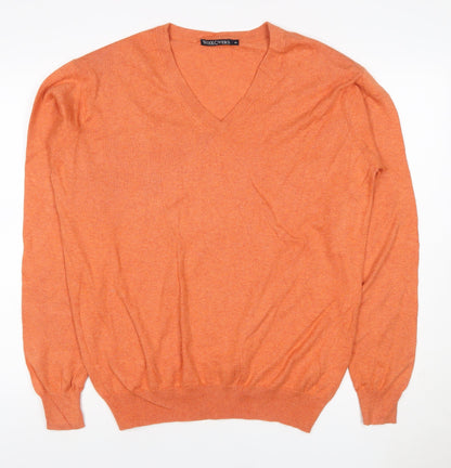 Woolovers Men’s Orange Cashmere Cotton V-Neck Pullover Jumper M