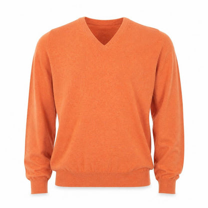 Woolovers Men’s Orange Cashmere Cotton V-Neck Pullover Jumper M