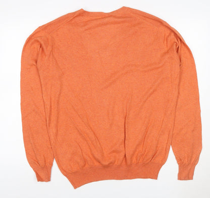 Woolovers Men’s Orange Cashmere Cotton V-Neck Pullover Jumper M