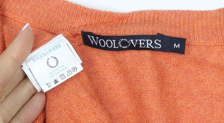 Woolovers Men’s Orange Cashmere Cotton V-Neck Pullover Jumper M