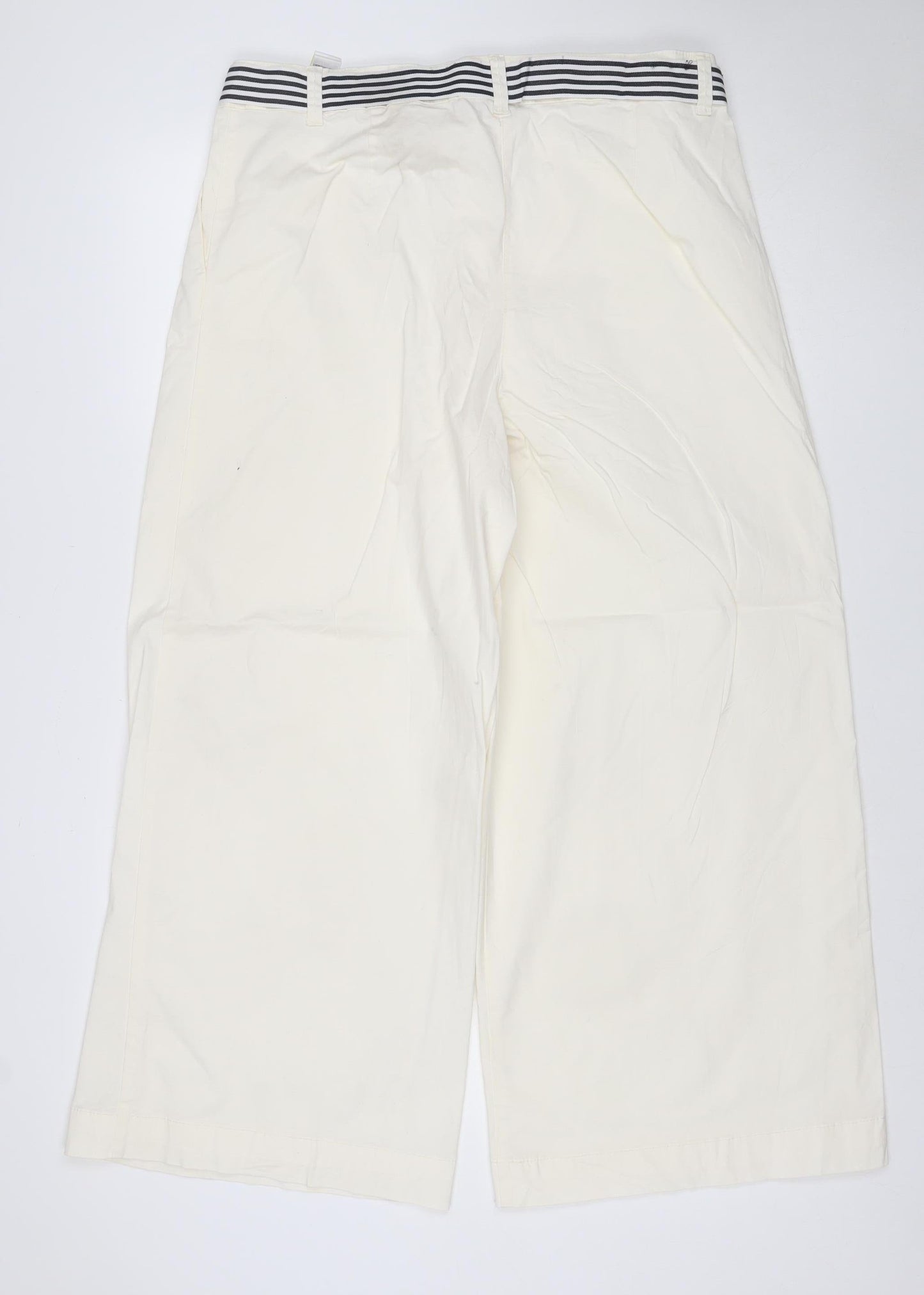 Marks and Spencer Women Ivory UK 16 Slim Wide-Leg Belted Trousers