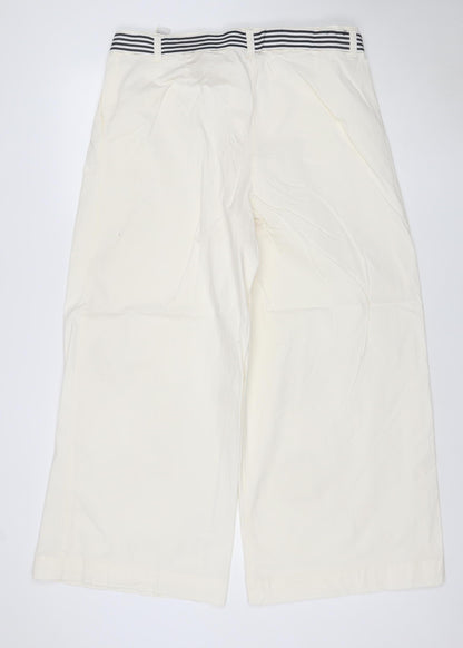 Marks and Spencer Women Ivory UK 16 Slim Wide-Leg Belted Trousers