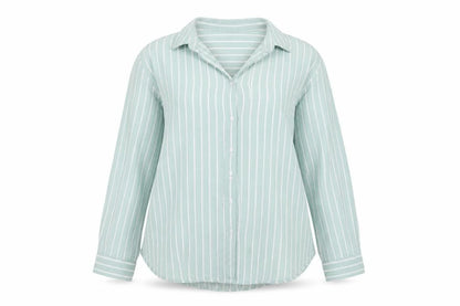 H&M Divided Women Mint Green Stripe Ruffle Basic Button-Up Shirt UK 12