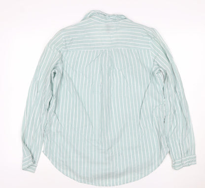 H&M Divided Women Mint Green Stripe Ruffle Basic Button-Up Shirt UK 12