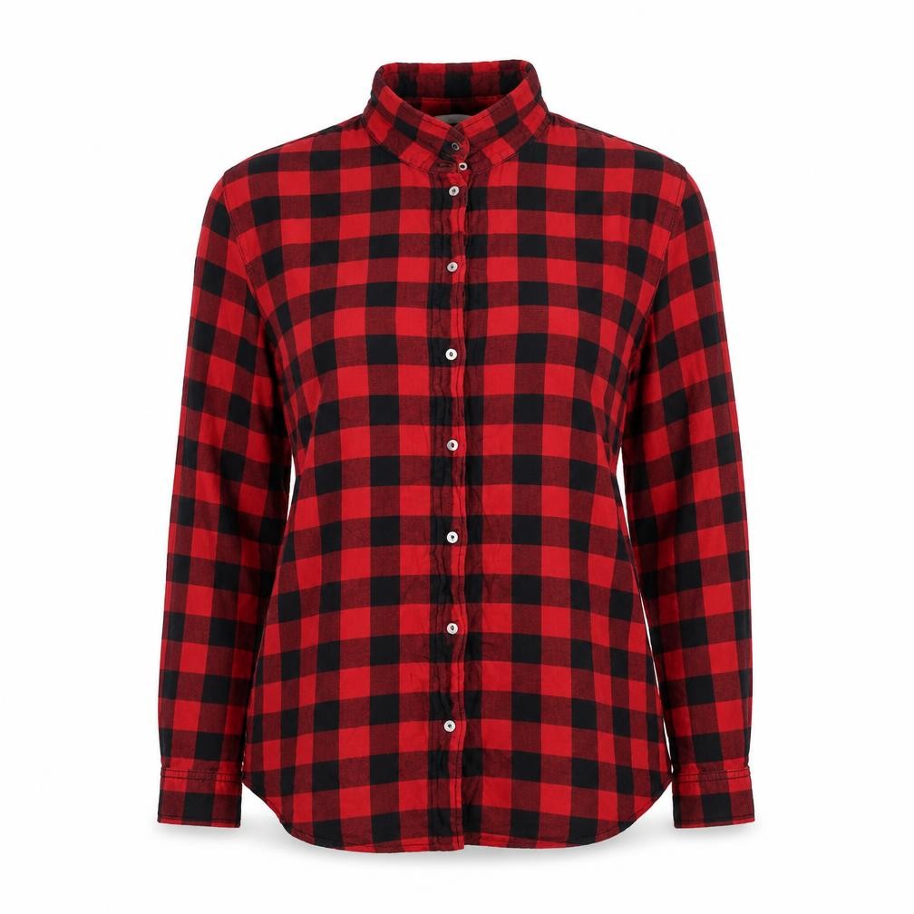 H&M Women Red Black Check Cotton Button-Up Shirt UK 12 Long Sleeve