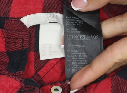 H&M Women Red Black Check Cotton Button-Up Shirt UK 12 Long Sleeve