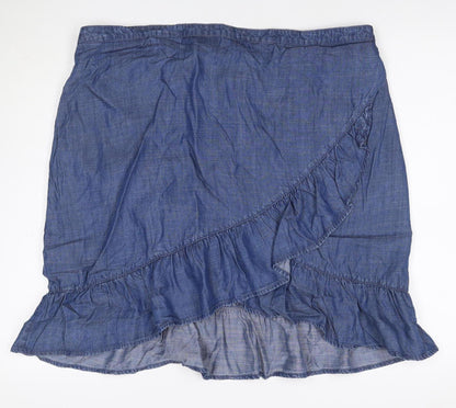 Next Women Blue UK 20 Chambray Wrap Ruffle Knee Length Skirt