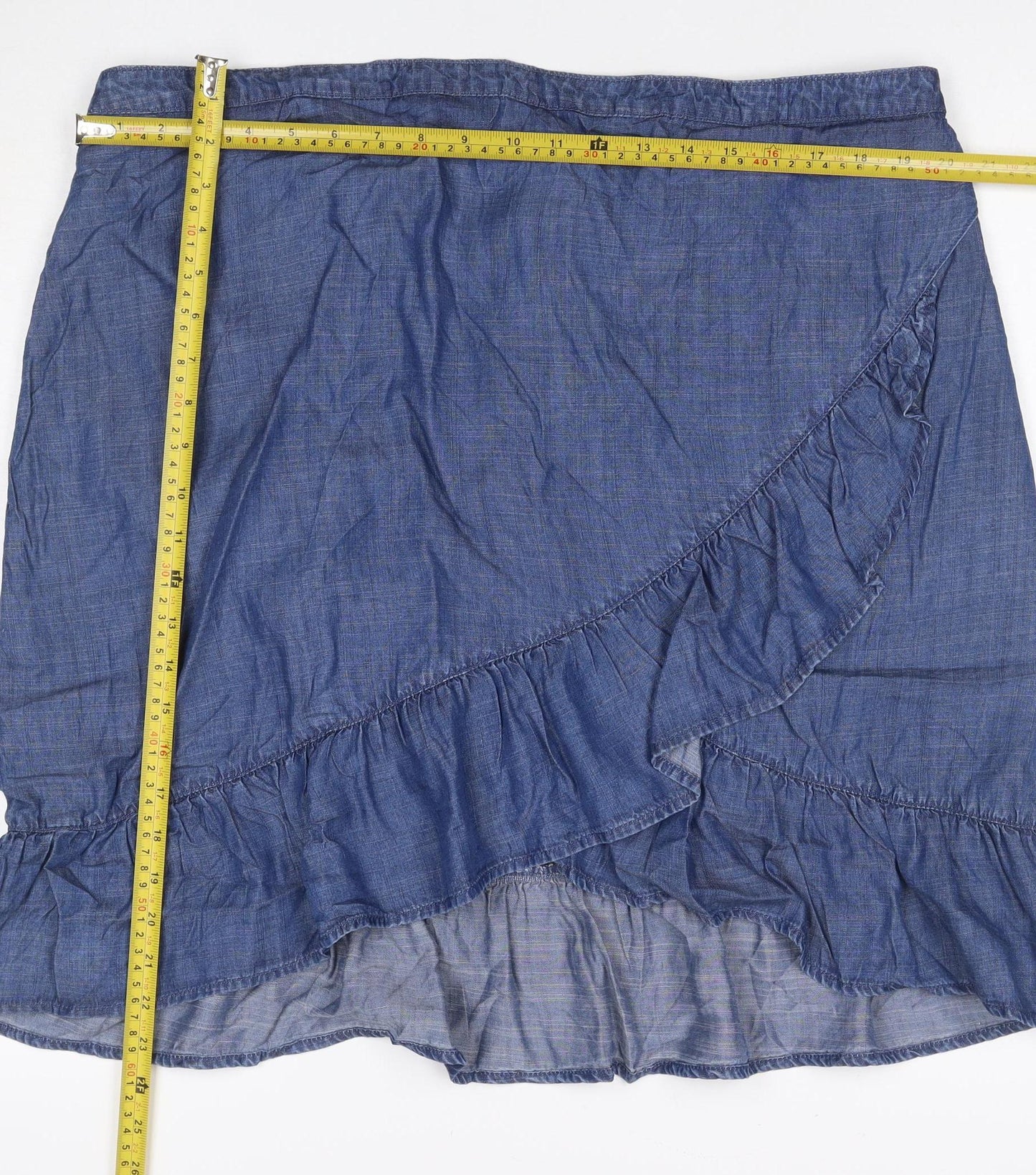 Next Women Blue UK 20 Chambray Wrap Ruffle Knee Length Skirt