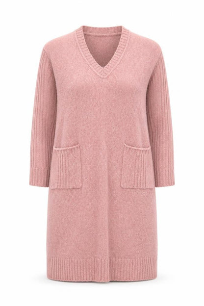 Next Women Pink Wool Knit V-Neck Long Sleeve Jumper Dress UK 12
