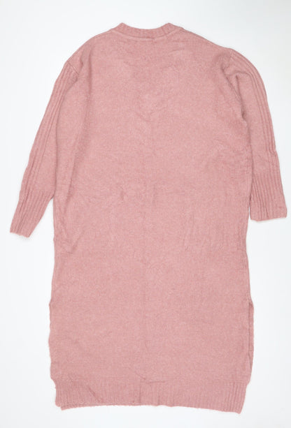 Next Women Pink Wool Knit V-Neck Long Sleeve Jumper Dress UK 12