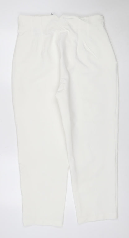 Zara Women White UK 16 XL Straight Dress Trousers Pockets New