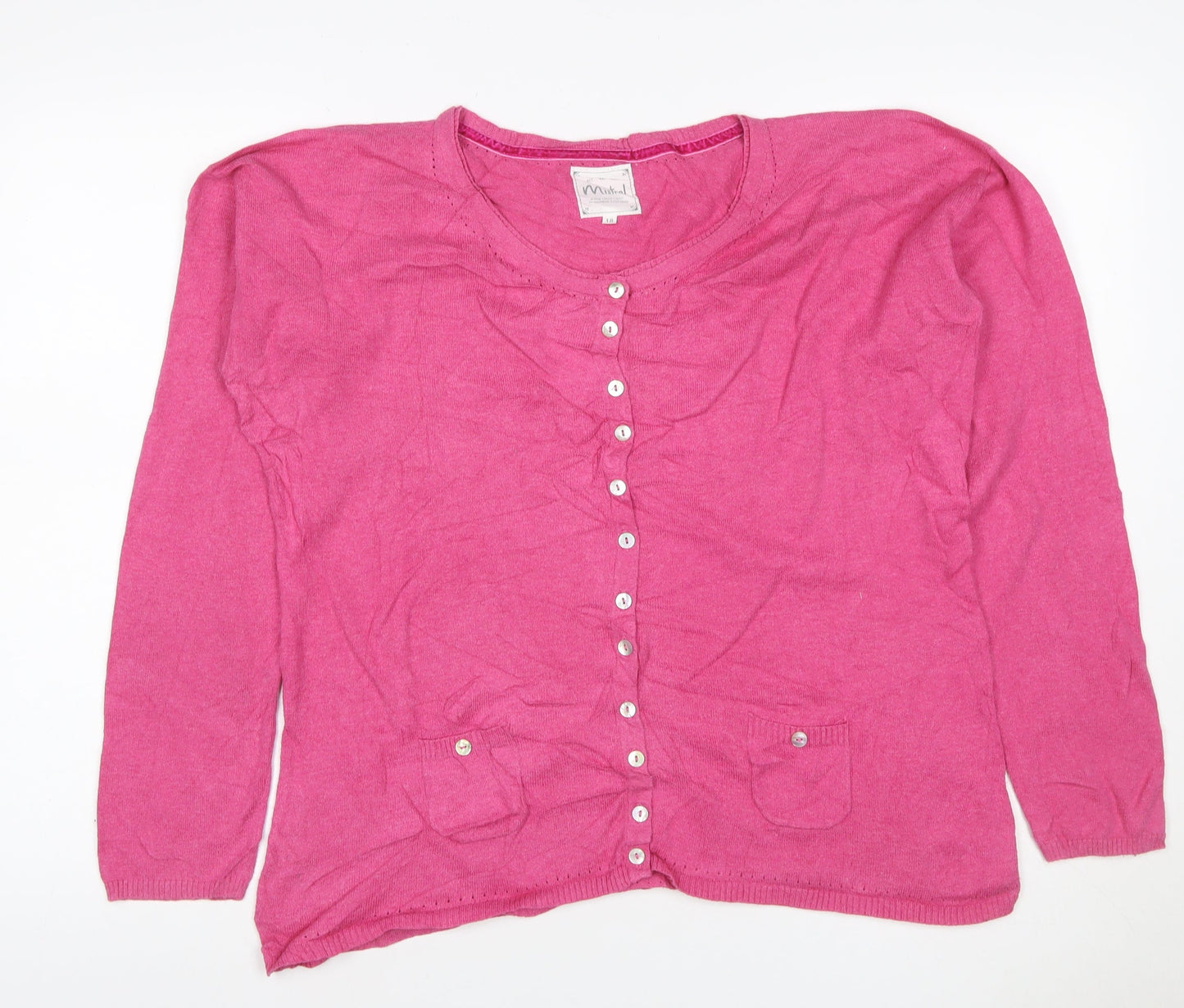 Mistral Women’s Pink Cotton Cardigan Size 18 Long Sleeve Button Pockets
