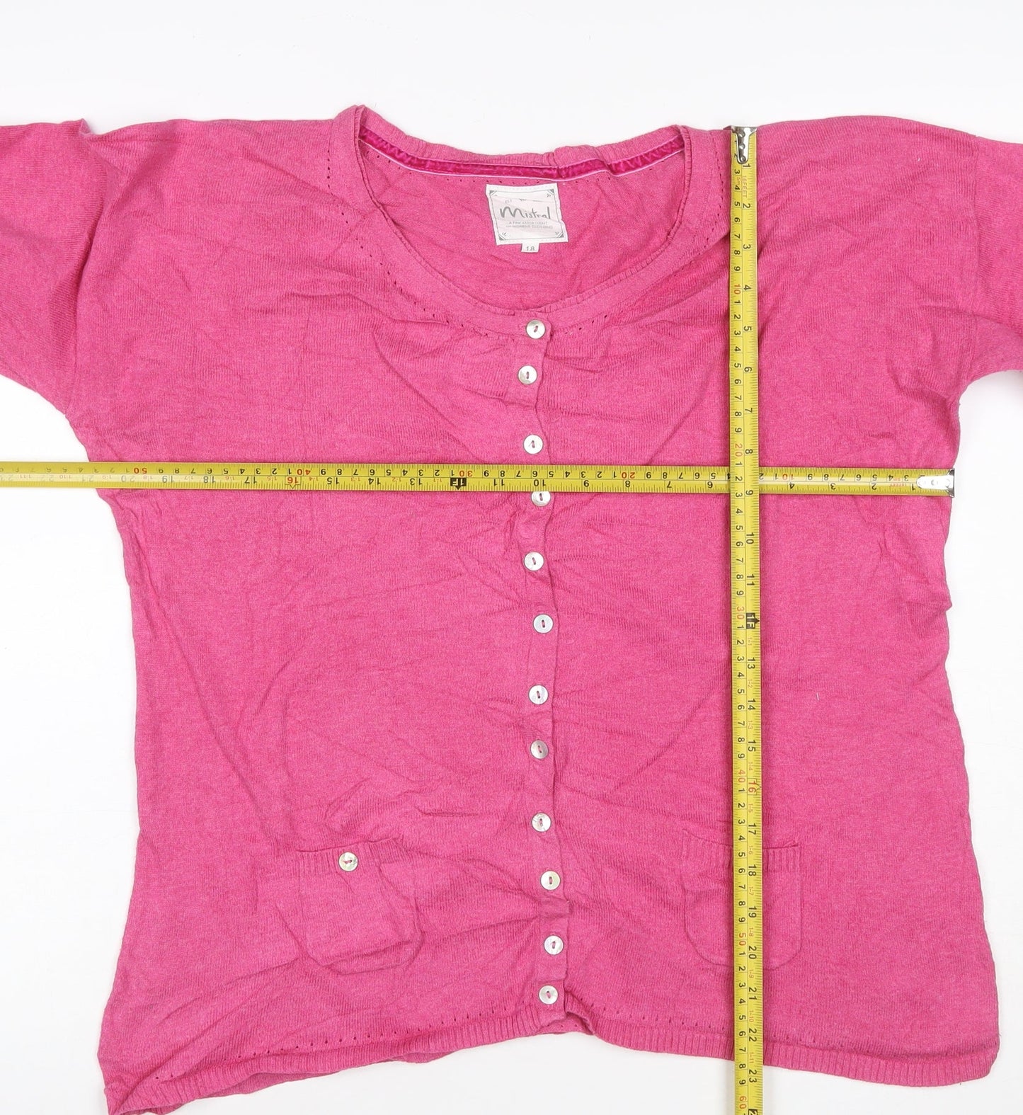 Mistral Women’s Pink Cotton Cardigan Size 18 Long Sleeve Button Pockets