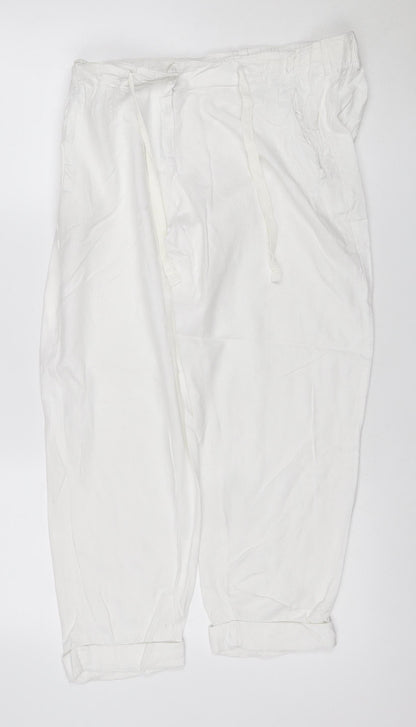 M&S Women’s White UK 12 Short Linen Blend Cargo Trousers