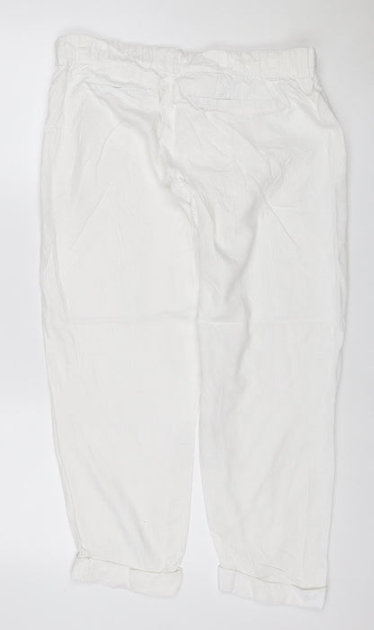 M&S Women’s White UK 12 Short Linen Blend Cargo Trousers