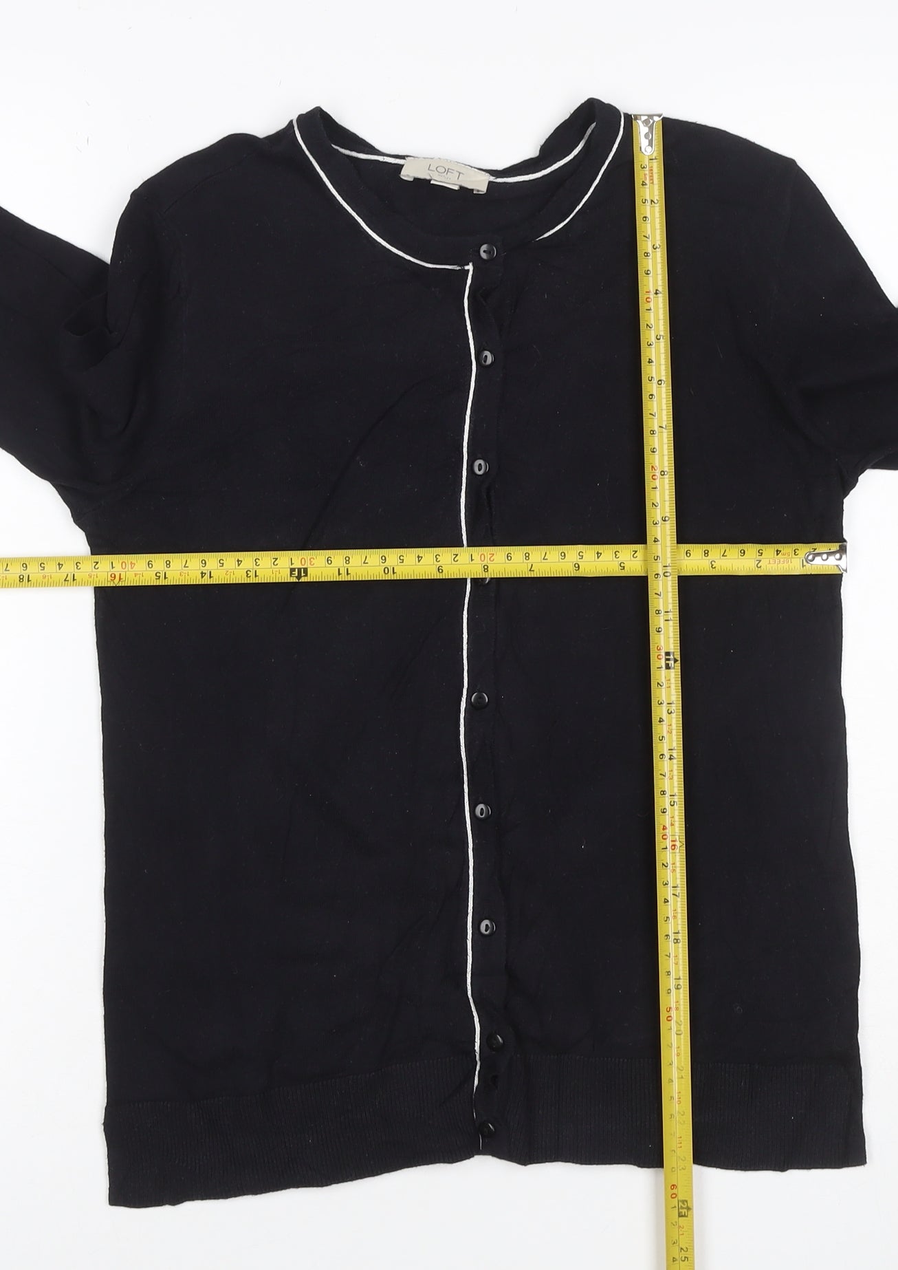 LOFT Women’s Black White Trim Cotton Button Cardigan Size S